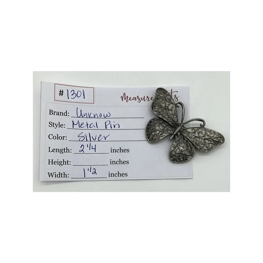 Silvertone Textured Butterfly Whimsical Pin Brooch Jewelry Fashion Accessory